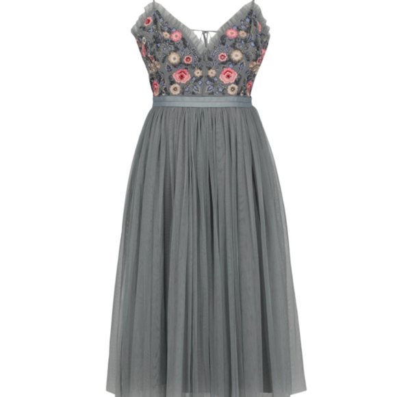 Needle & Thread Whisper Embroidered Tulle Midi Dress, Size 0 - Picture 2 of 12